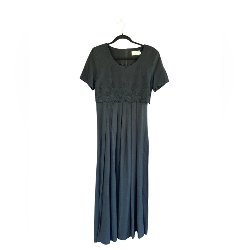 Vintage 90s CDC Black pleated Maxi Dress Size 8 whimsygoth grunge classic Fairy